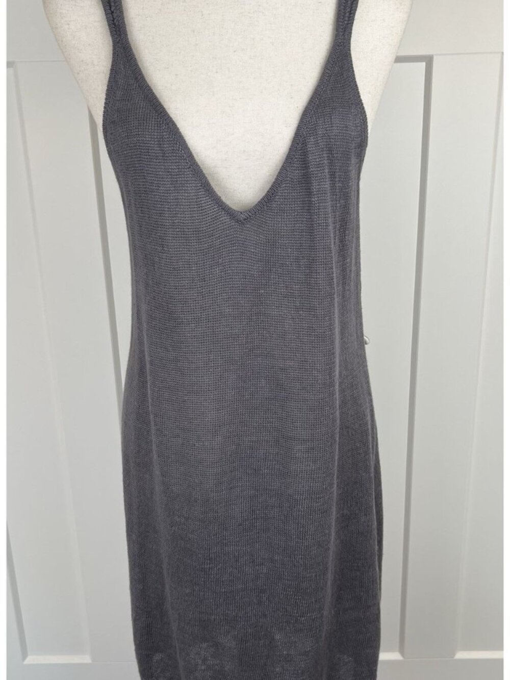 Helmut Lang Linen Knit Tunic Dress L Gray Sleeveless Open Back Tank Sweater
